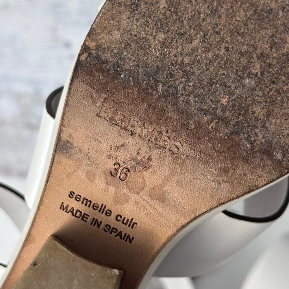 HERMÈS Opaline Leather Slingback Sandals - White, Brown - Picture 11 of 11